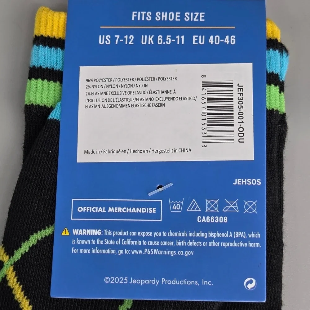 Wheel of Fortune Jeopardy Socks Mens OS 2 Pair Set Game Show Novelty Retro‎ New